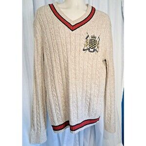 Tommy Hilfiger Long Sleeve Tan Wool Sweater Long Cable Preppy Grandpa XL Men